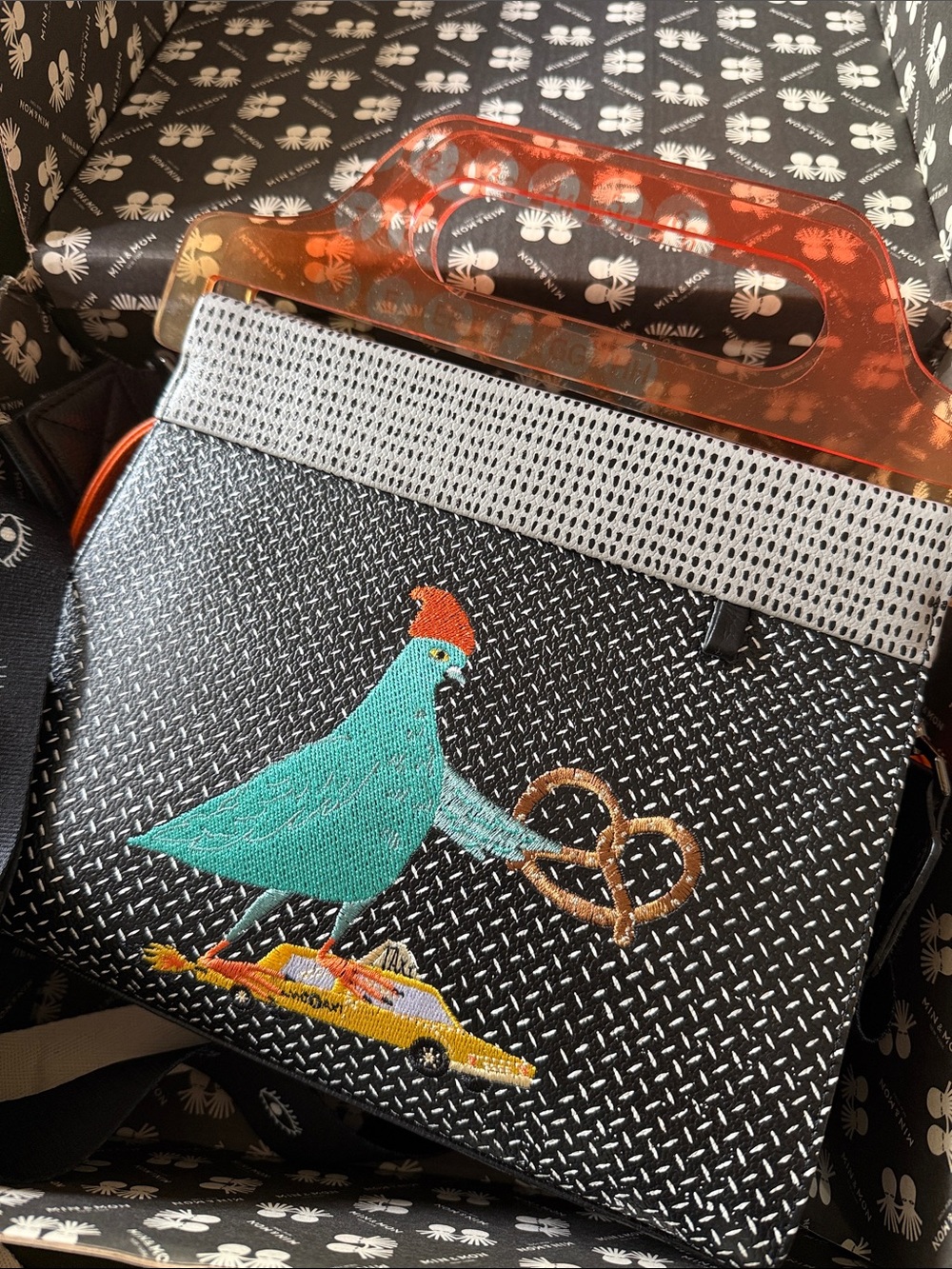 Min & Mon Pigeonista NYC Crossbody Bag with Pigeon, Pretzel & Taxi